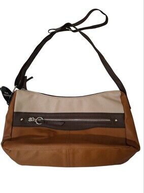 George Tri-Color Shoulder Bag in Brown, Tan & Cream